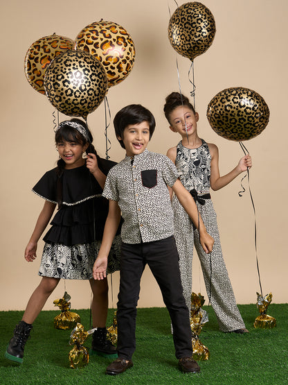 Leopard Girls Brown and Black Printed Jumpsuit with Hairband  from Siblings Collection