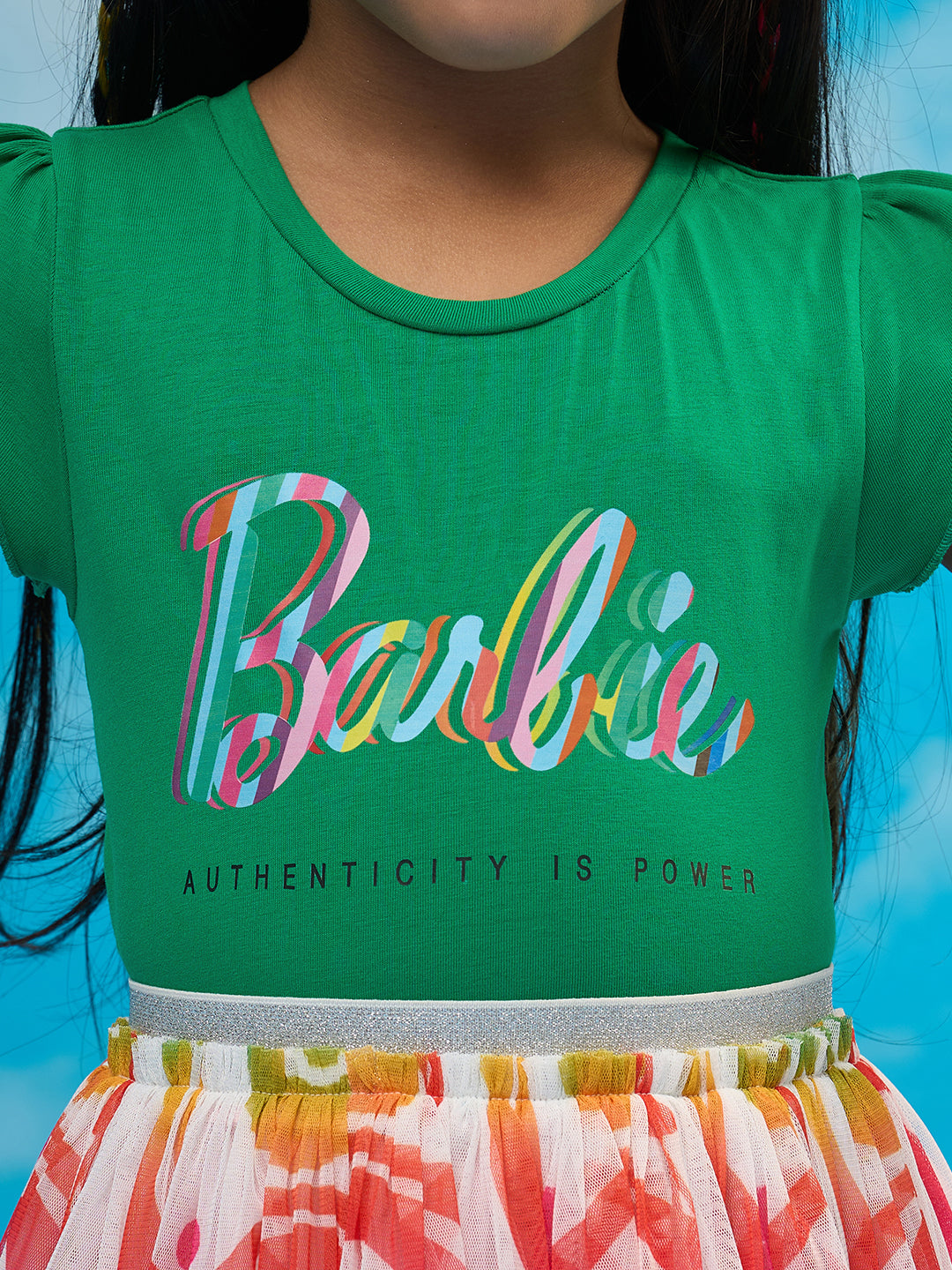 Rainbow Barbie Girls Green T-shirt with Skirt Party Co-ordinate Set