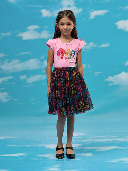 Rainbow Barbie Girls Pink T-shirt with Skirt Party Co-ordinate Set