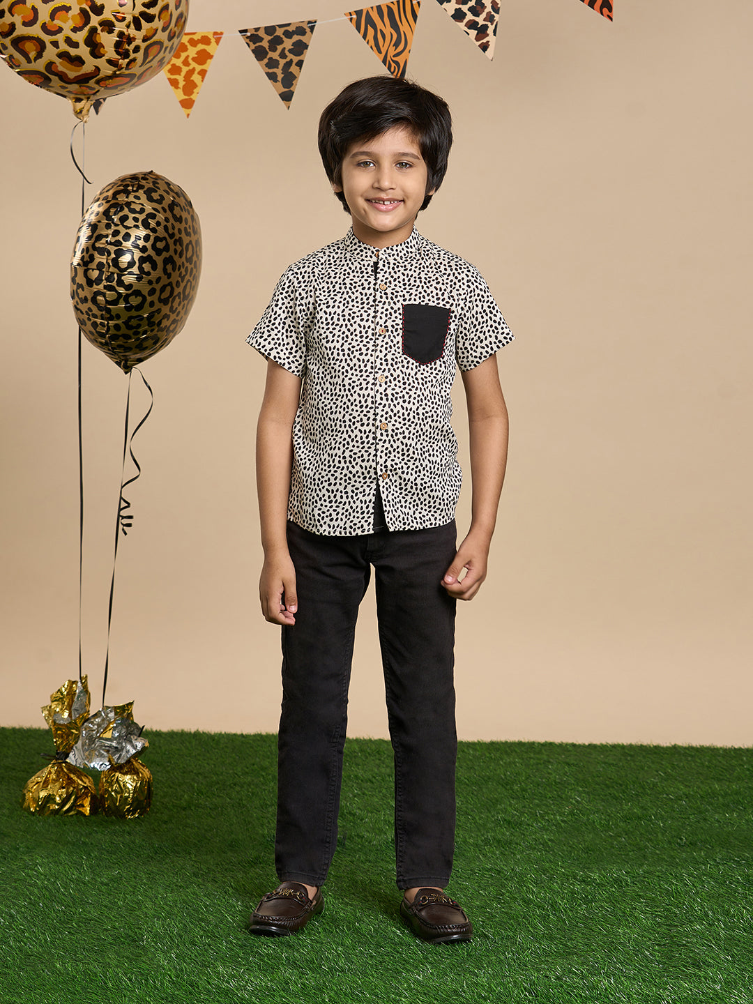 Leopard Boys Brown Printed Shirt from Siblings Collection