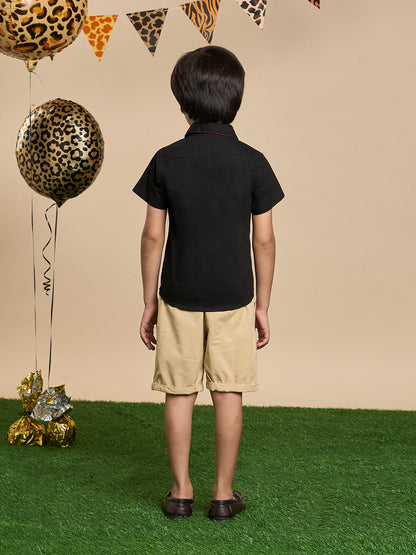 Leopard Boys Black Printed Shirt from Siblings Collection