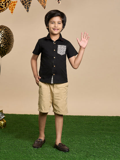 Leopard Boys Black Printed Shirt from Siblings Collection