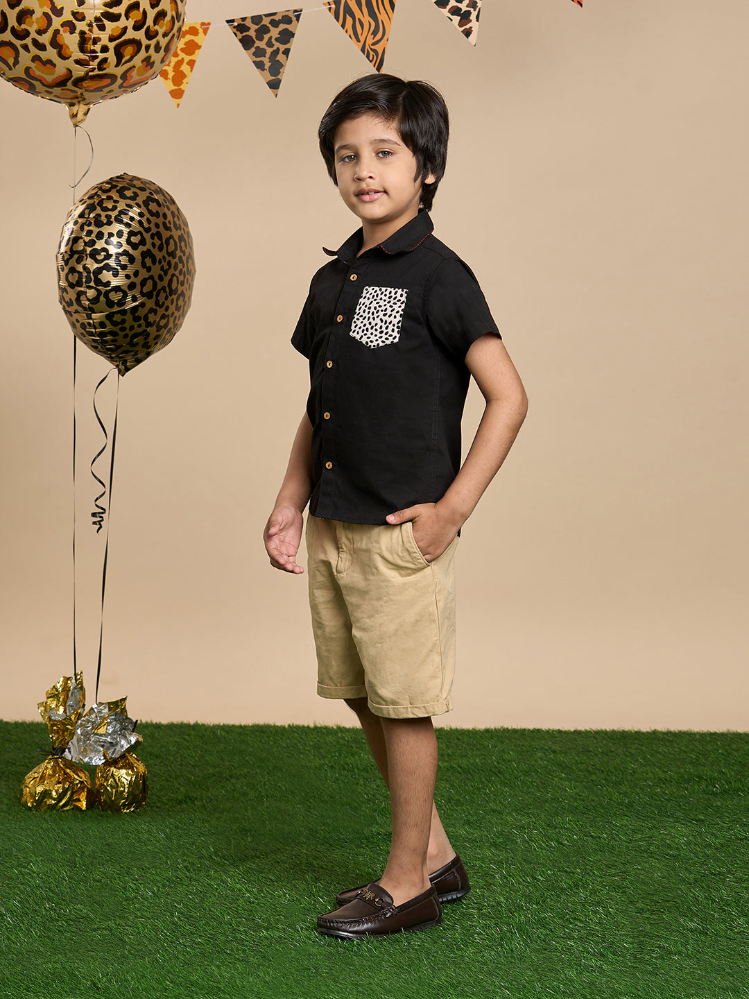 Leopard Boys Black Printed Shirt from Siblings Collection