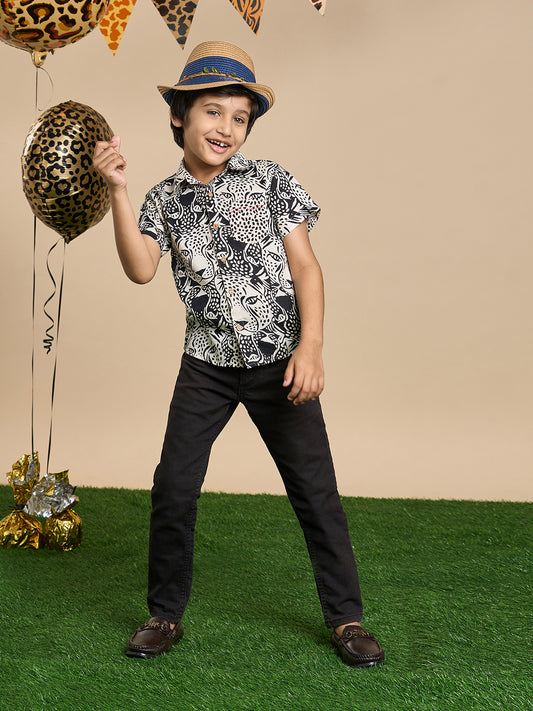 Leopard Boys Brown and Black Printed Shirt from Siblings Collection