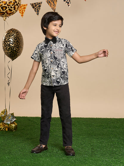 Leopard Boys Brown and Black Printed Shirt from Siblings Collection