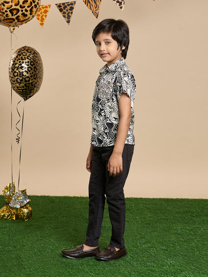 Leopard Boys Brown and Black Printed Shirt from Siblings Collection