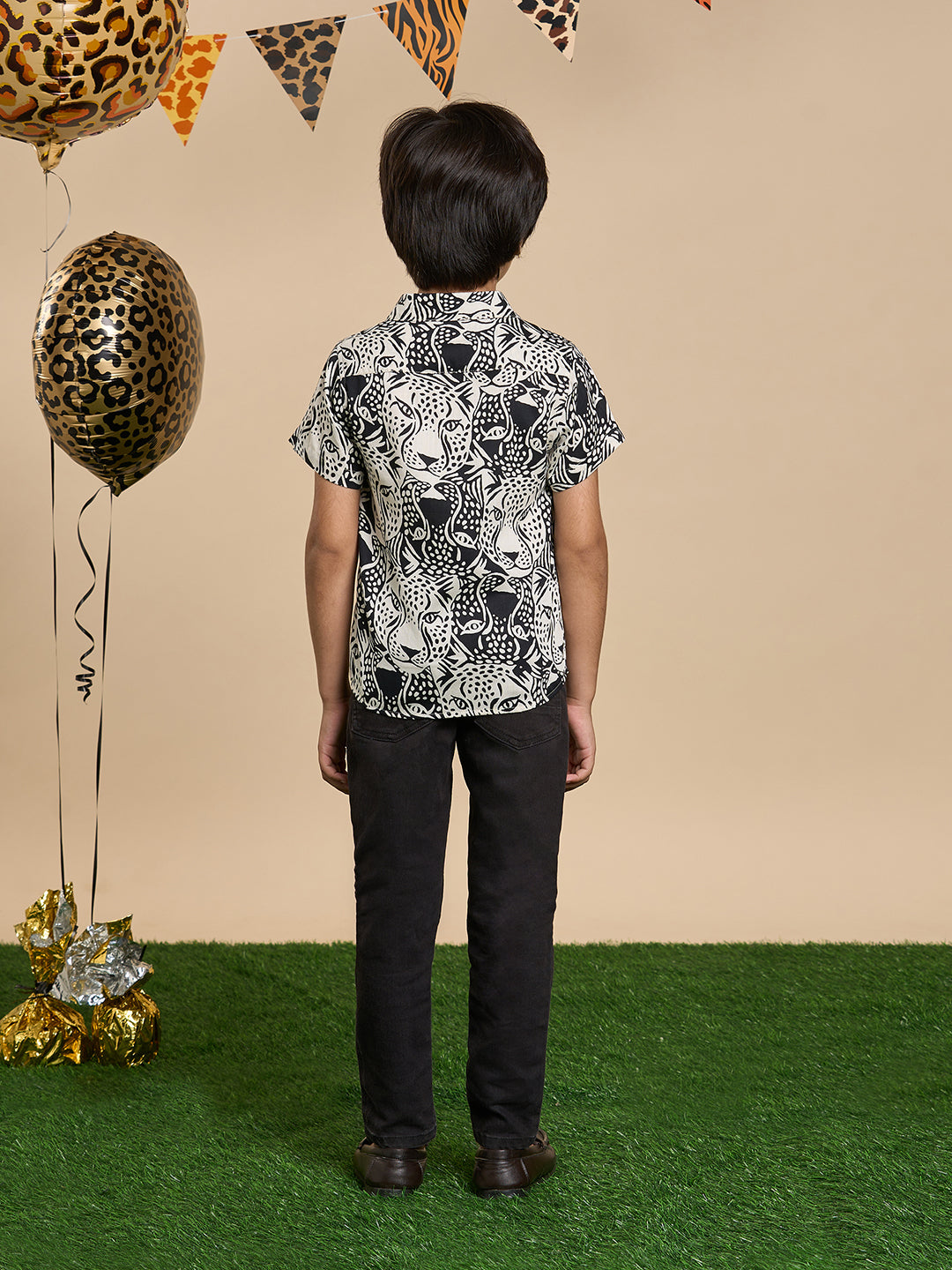 Leopard Boys Brown and Black Printed Shirt from Siblings Collection