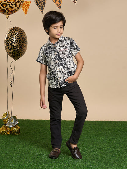 Leopard Boys Brown and Black Printed Shirt from Siblings Collection