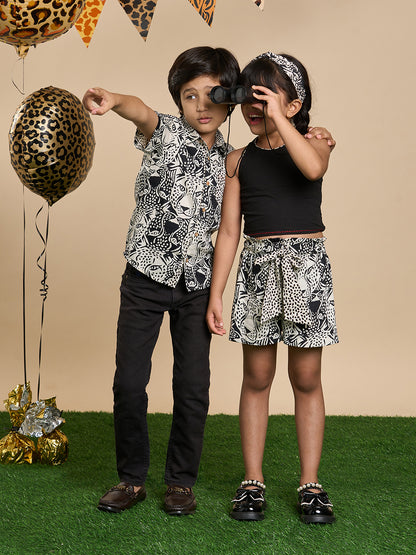 Leopard Boys Brown and Black Printed Shirt from Siblings Collection