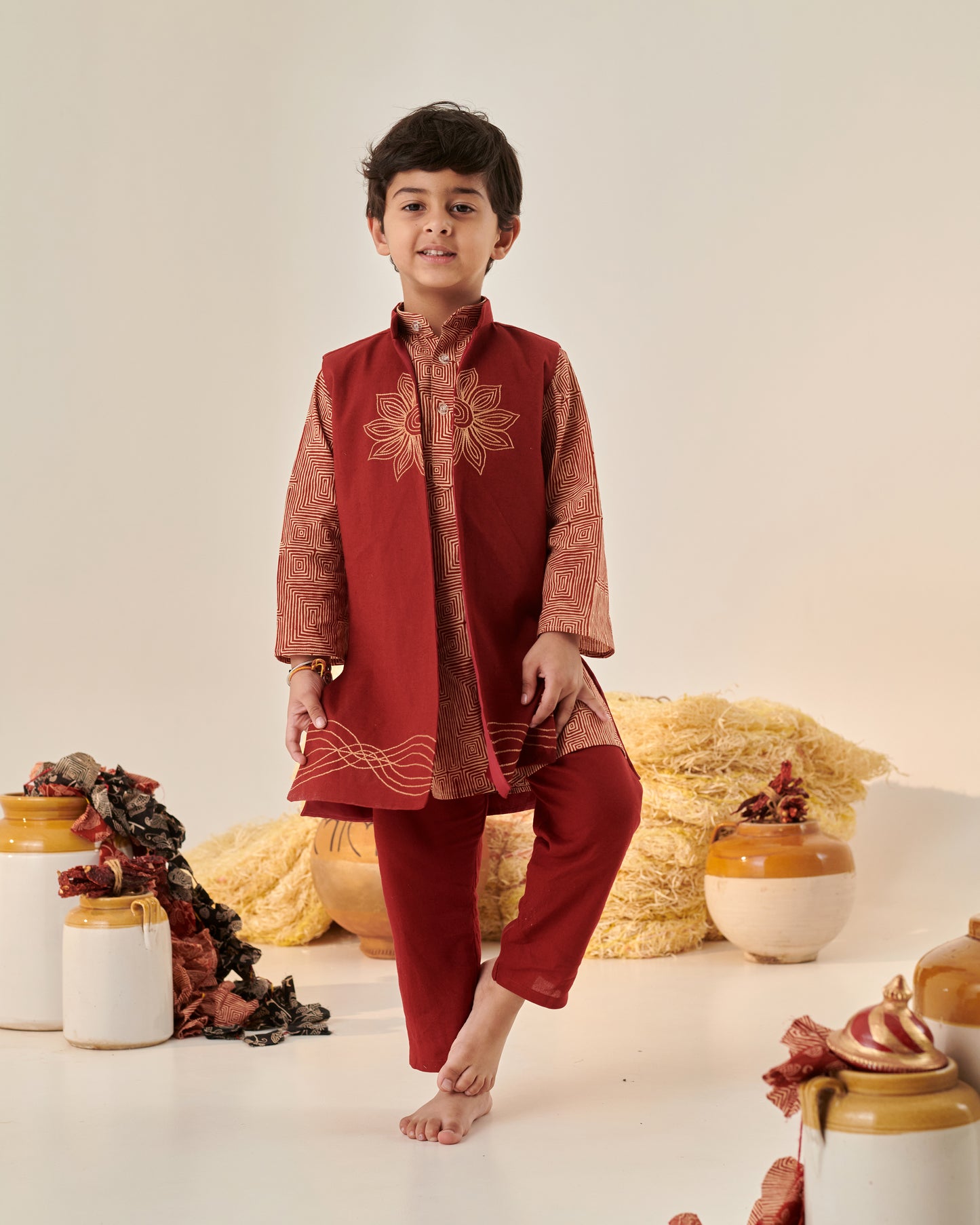 BOY FLORAL EMBROIDERED BANDI SET