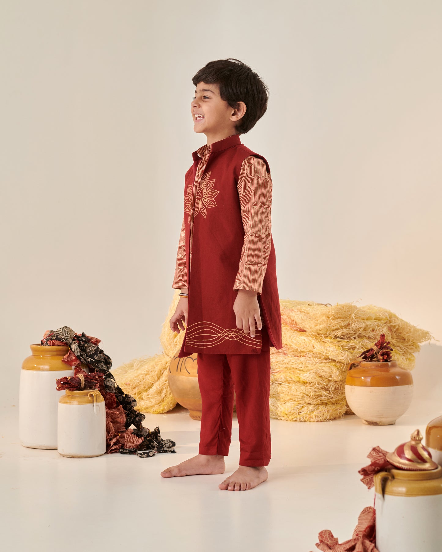 BOY FLORAL EMBROIDERED BANDI SET