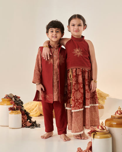 BOY FLORAL EMBROIDERED BANDI SET