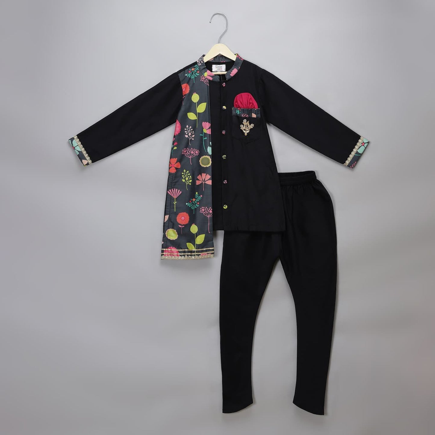 BLACK PRINTED KURTA CHURIDAR SET