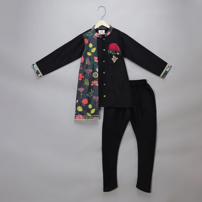 BLACK PRINTED KURTA CHURIDAR SET