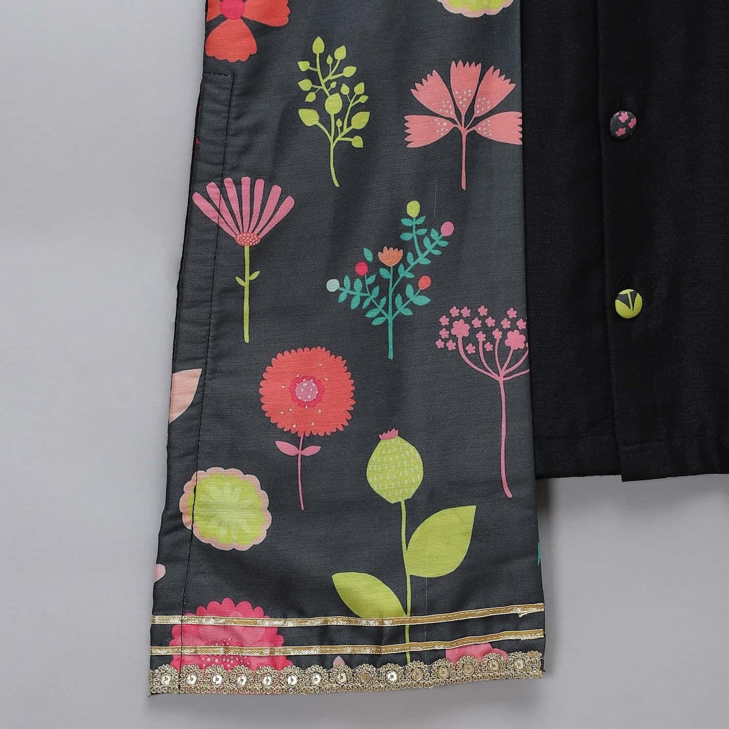 BLACK PRINTED KURTA CHURIDAR SET