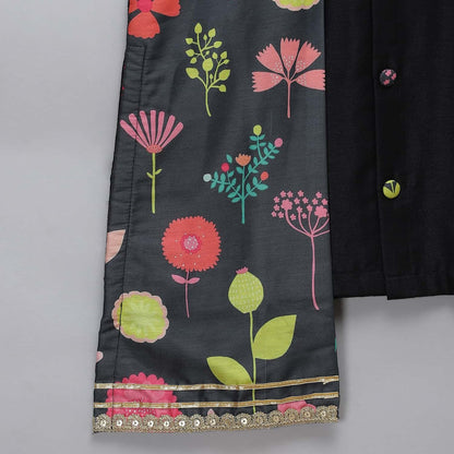 BLACK PRINTED KURTA CHURIDAR SET