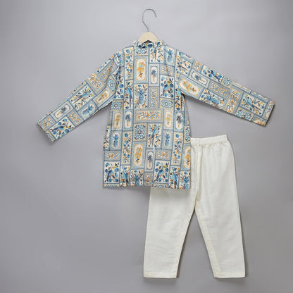 BLUE PARROT PRINTED KURTA PYJAMA SET