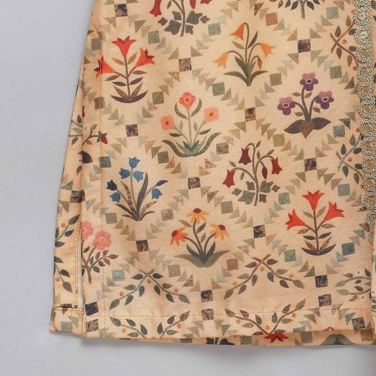 BEIGE DIAMOND MUGHAL PRINTED KURTA PYJAMA SET