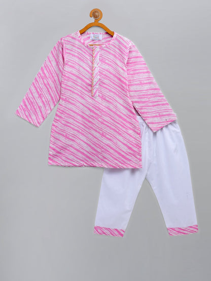 LIGHT PINK PRINTED KURTA WITH PYJAMA