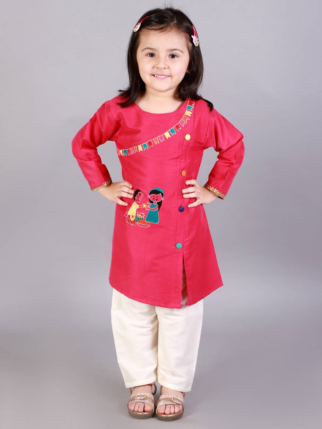 BROTHER SISTER EMBROIDERED PINK KURTA PYJAMA SET
