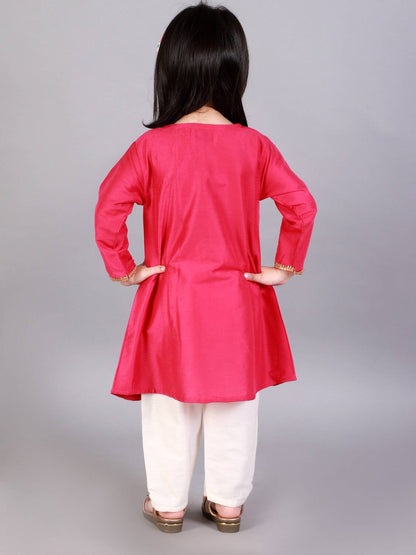 BROTHER SISTER EMBROIDERED PINK KURTA PYJAMA SET