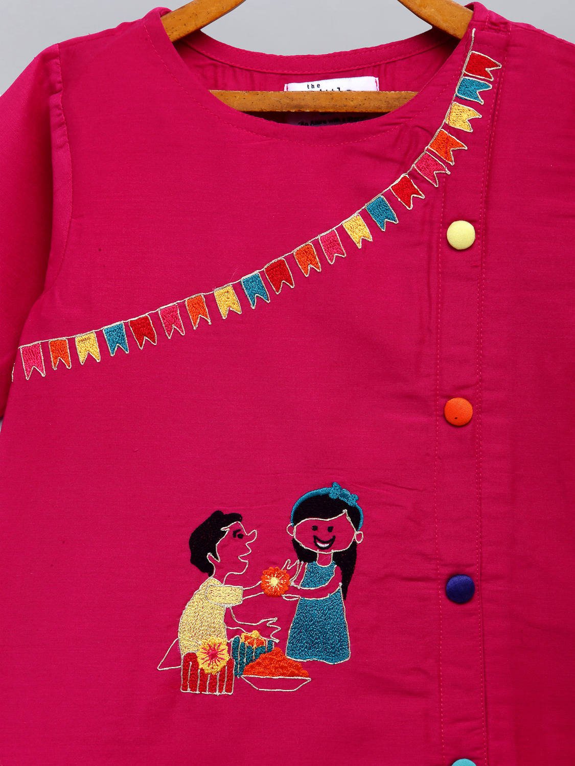 BROTHER SISTER EMBROIDERED PINK KURTA PYJAMA SET