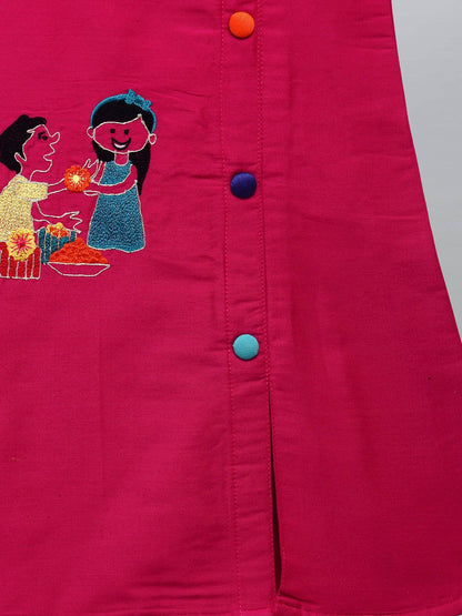 BROTHER SISTER EMBROIDERED PINK KURTA PYJAMA SET
