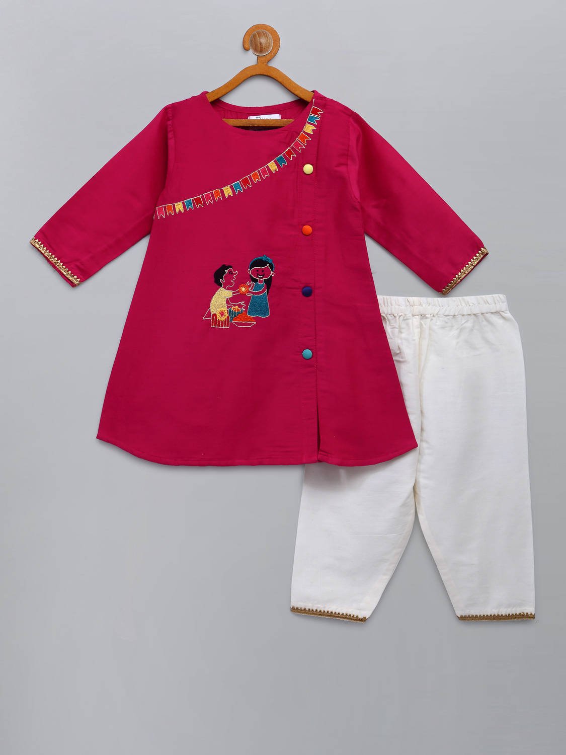 BROTHER SISTER EMBROIDERED PINK KURTA PYJAMA SET