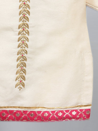 EMBROIDERED KURTA PJAMA WITH RUFFELED DUPATTA