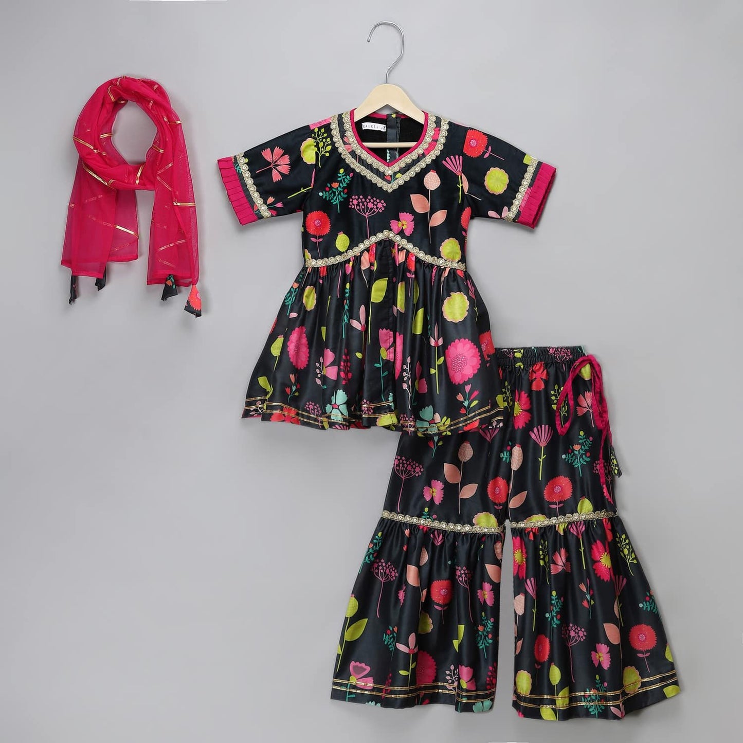 BLACK PRINT MULTICOLOR SHARARA SET
