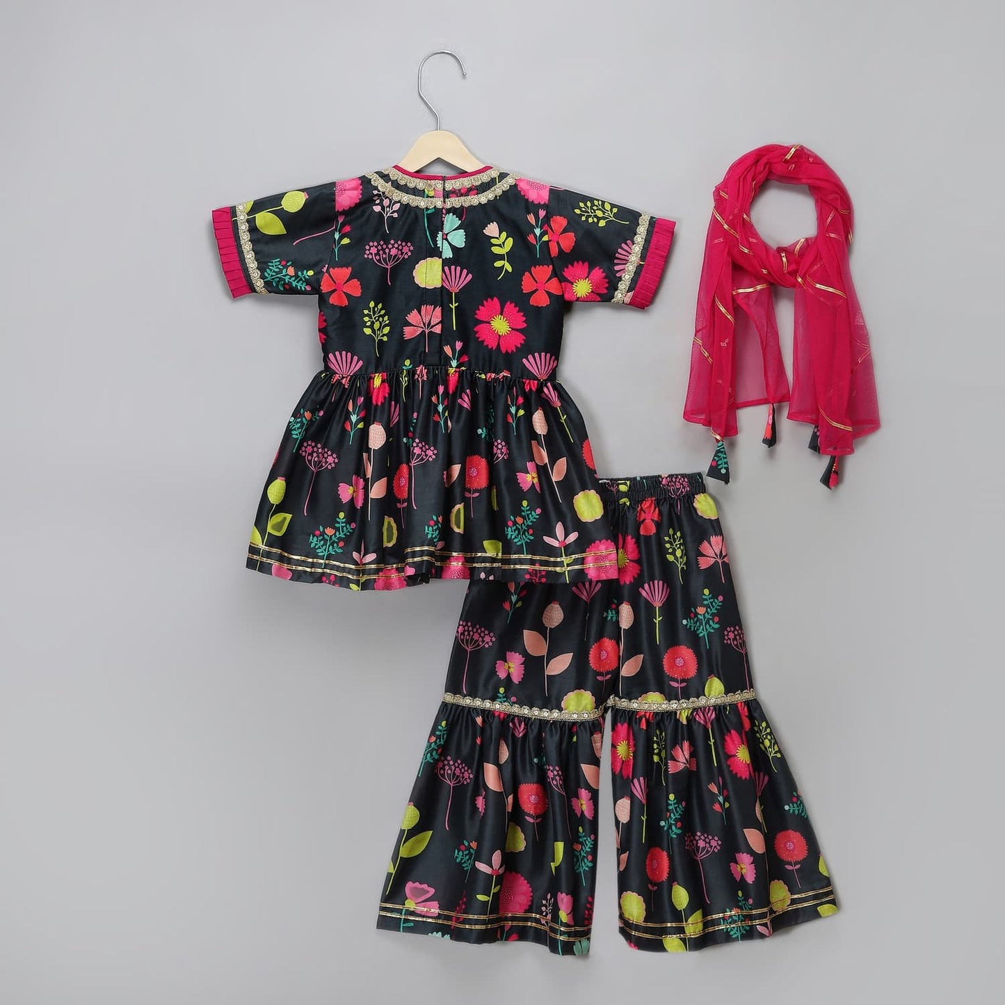 BLACK PRINT MULTICOLOR SHARARA SET
