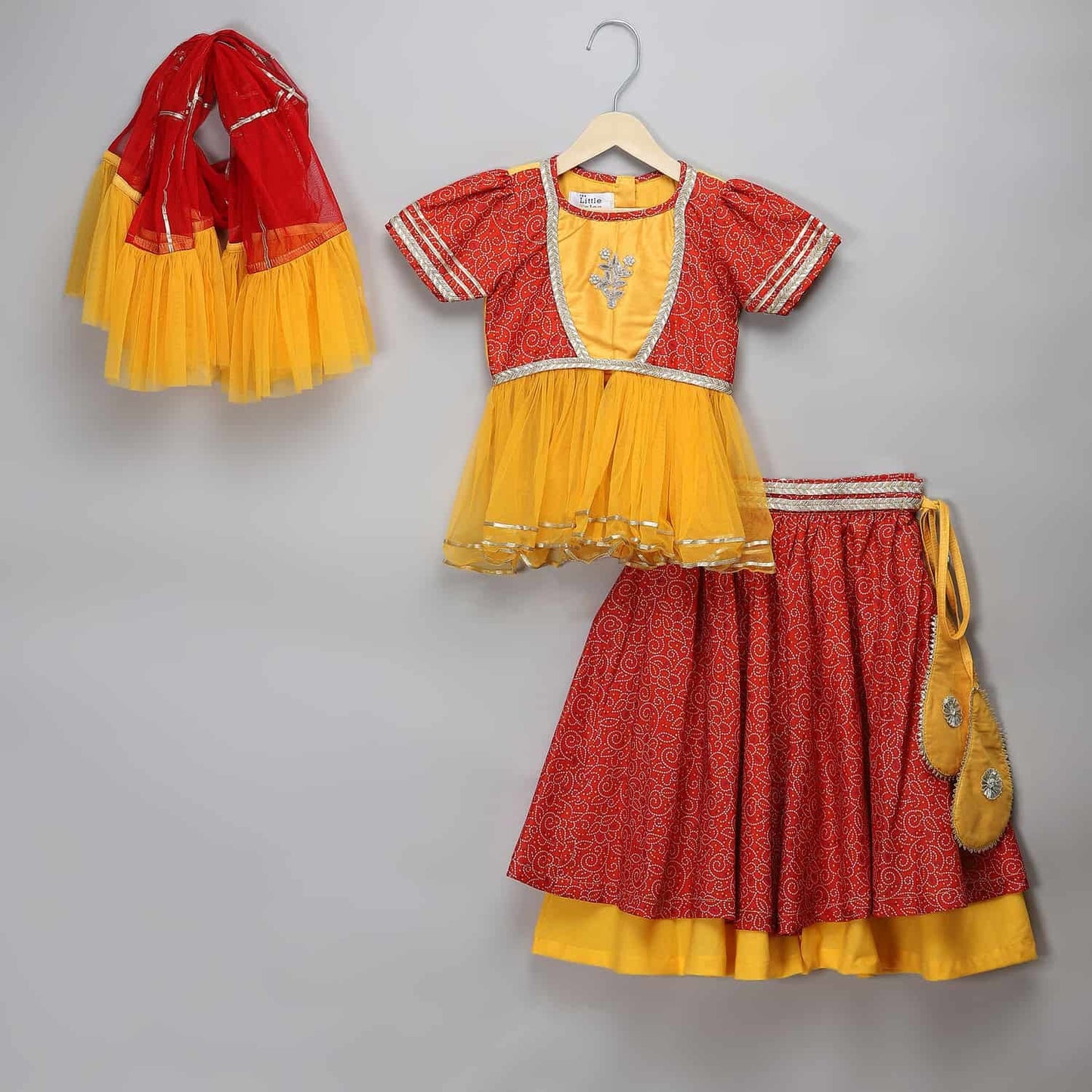ORANGE YELLOW PEPLUM BLOUSE LEHENGA SET