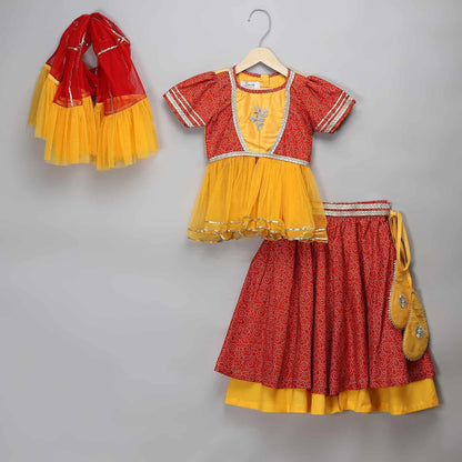 ORANGE YELLOW PEPLUM BLOUSE LEHENGA SET
