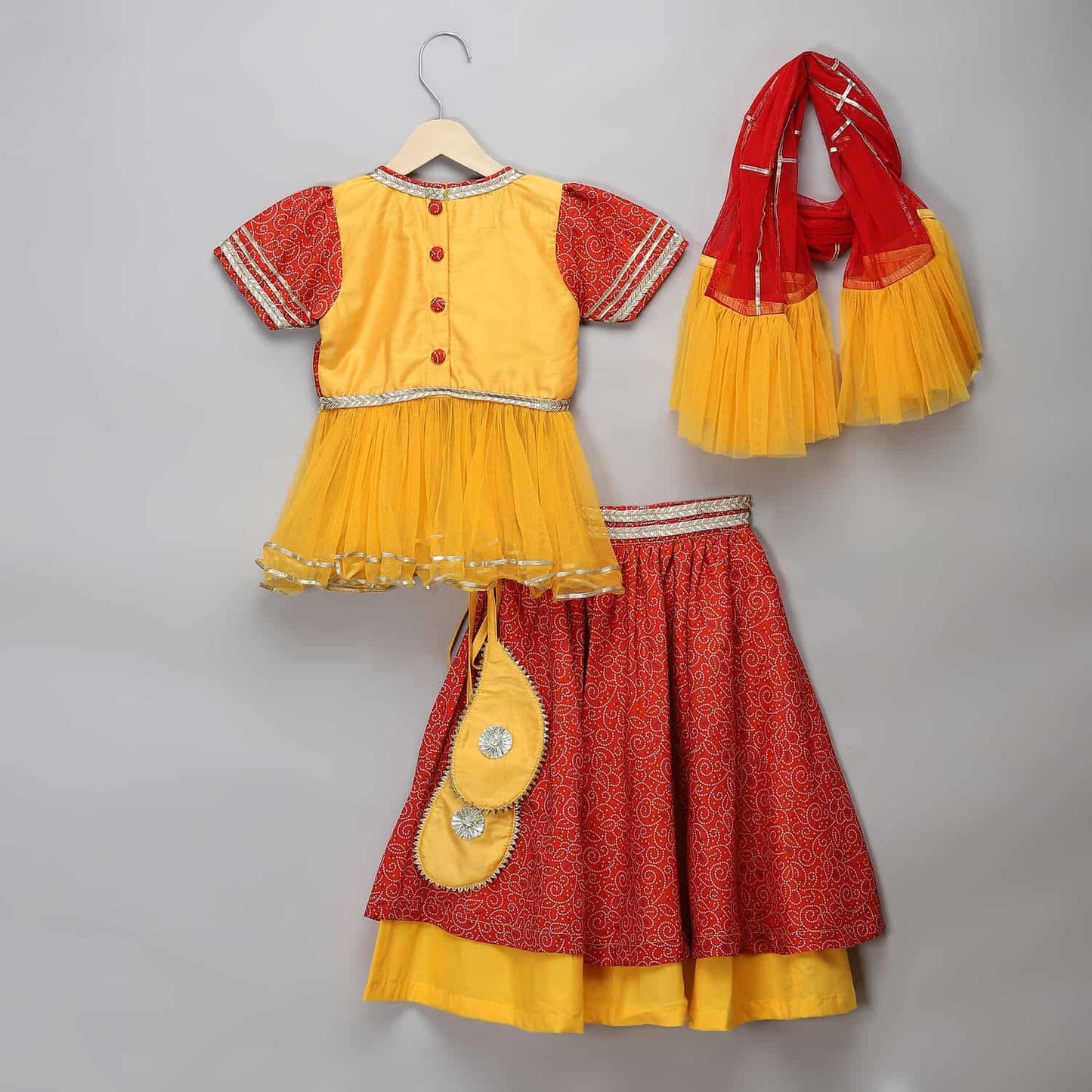 ORANGE YELLOW PEPLUM BLOUSE LEHENGA SET