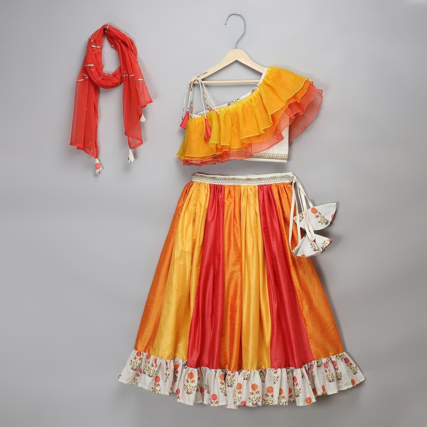 ORANGE YELLOW FRILL ORGANZA LEHENGA SET