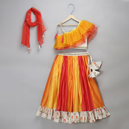ORANGE YELLOW FRILL ORGANZA LEHENGA SET