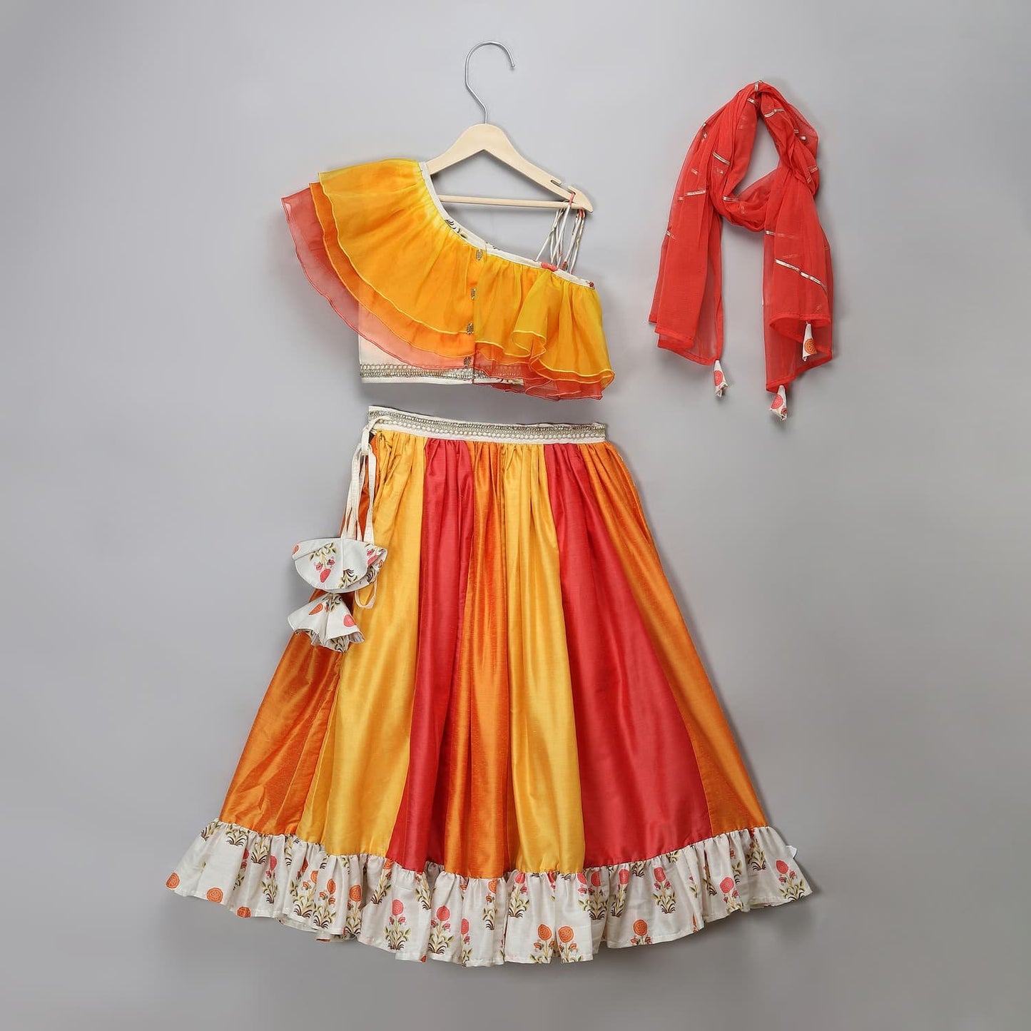ORANGE YELLOW FRILL ORGANZA LEHENGA SET