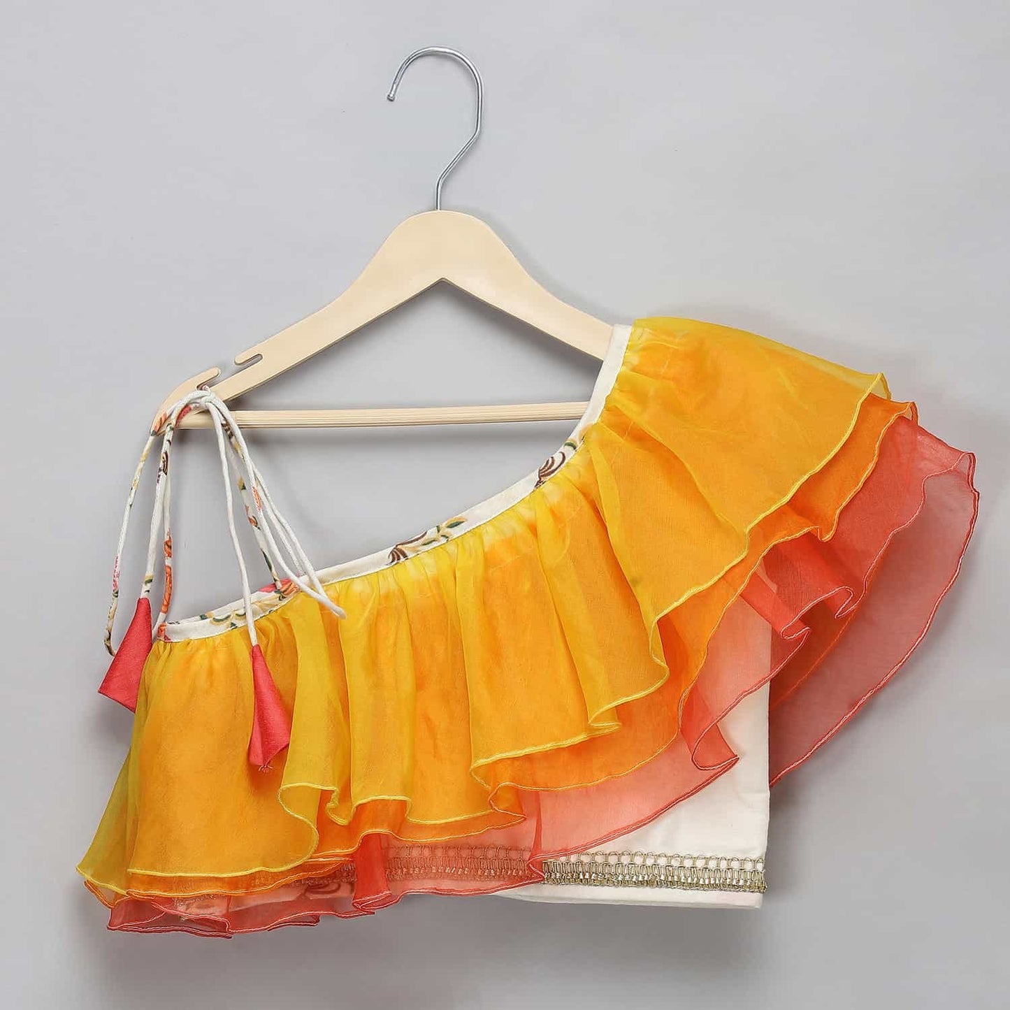 ORANGE YELLOW FRILL ORGANZA LEHENGA SET