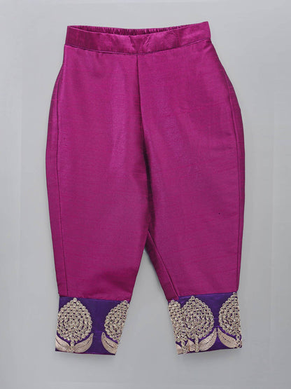 PURPLE VELVET EMBROIDERED ANARKALI PANTS WITH NET DUPATTA