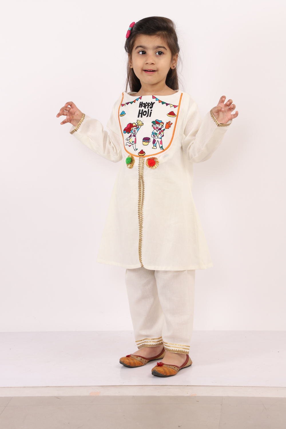 HAPPY HOLI YOKE EMBROIDERED KURTA PYJAMA