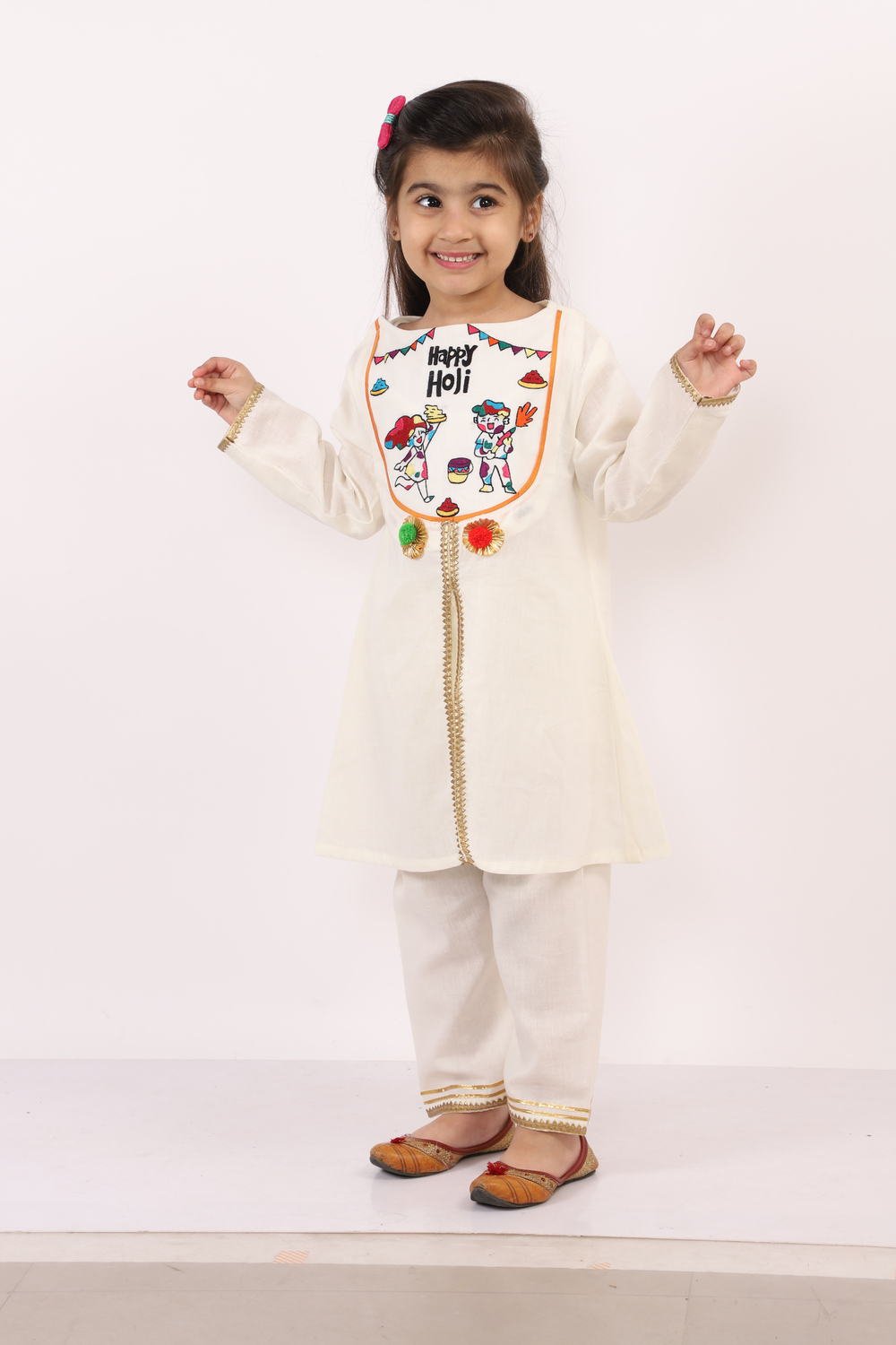 HAPPY HOLI YOKE EMBROIDERED KURTA PYJAMA