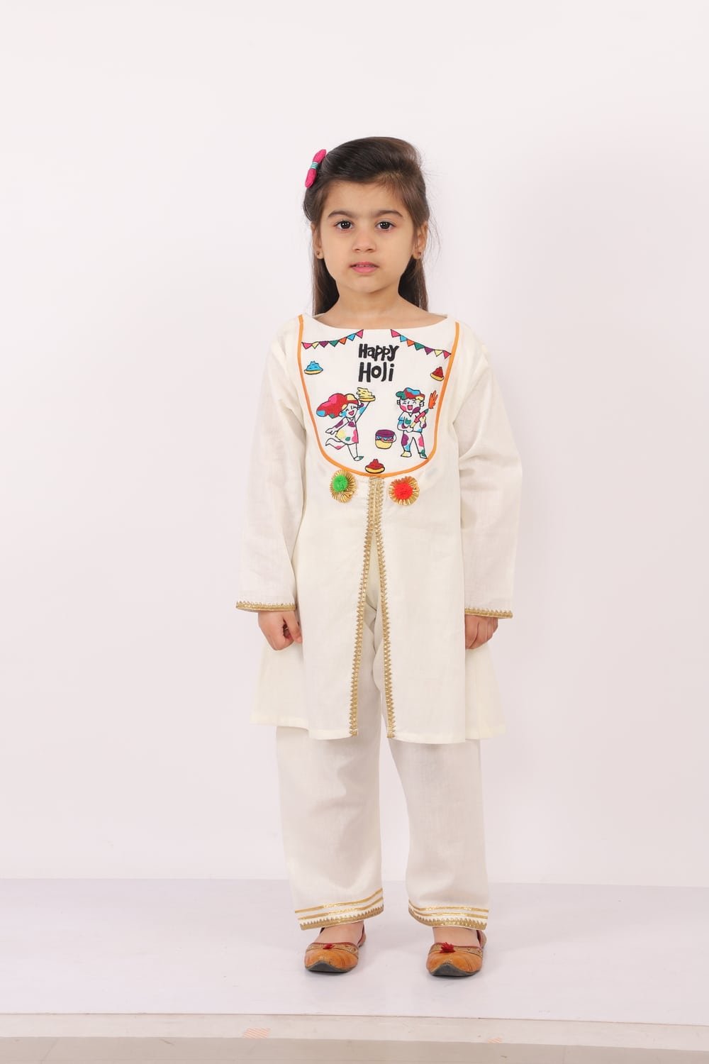 HAPPY HOLI YOKE EMBROIDERED KURTA PYJAMA