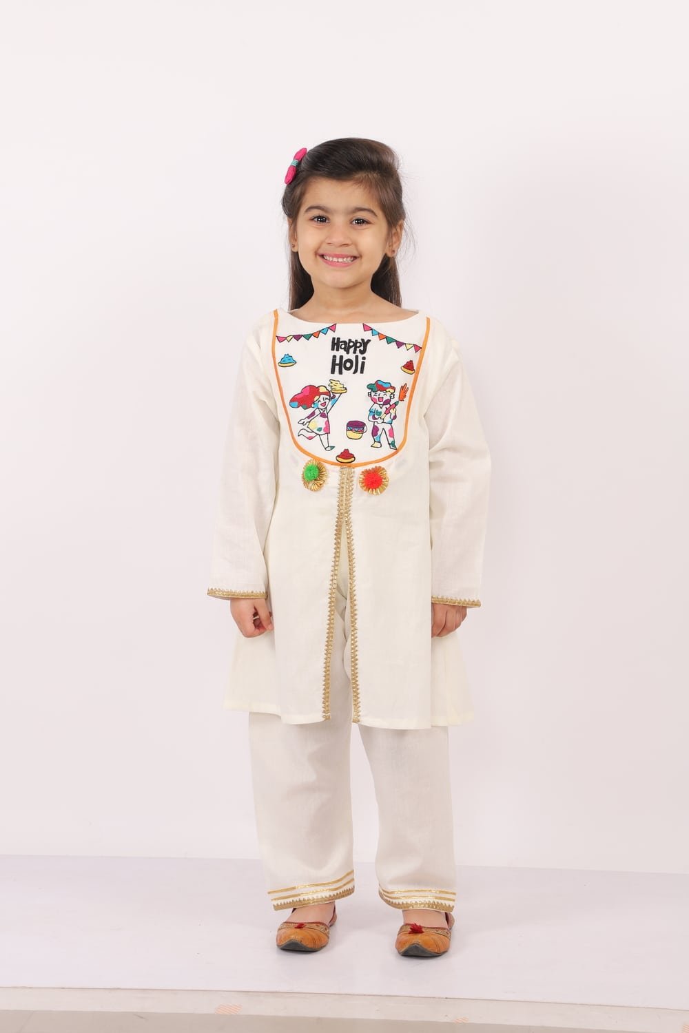 HAPPY HOLI YOKE EMBROIDERED KURTA PYJAMA