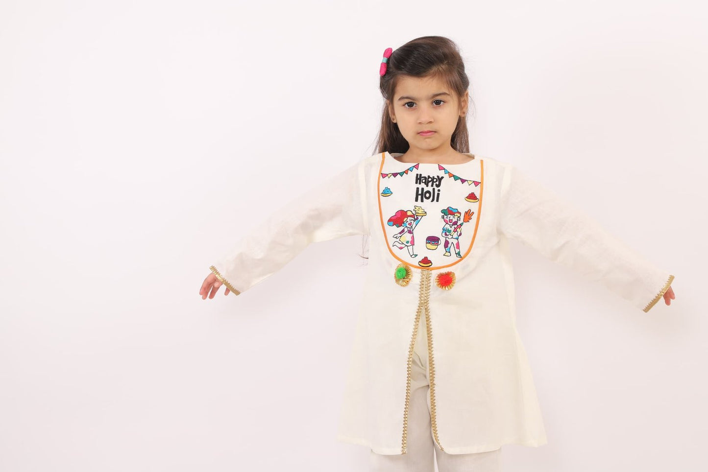 HAPPY HOLI YOKE EMBROIDERED KURTA PYJAMA