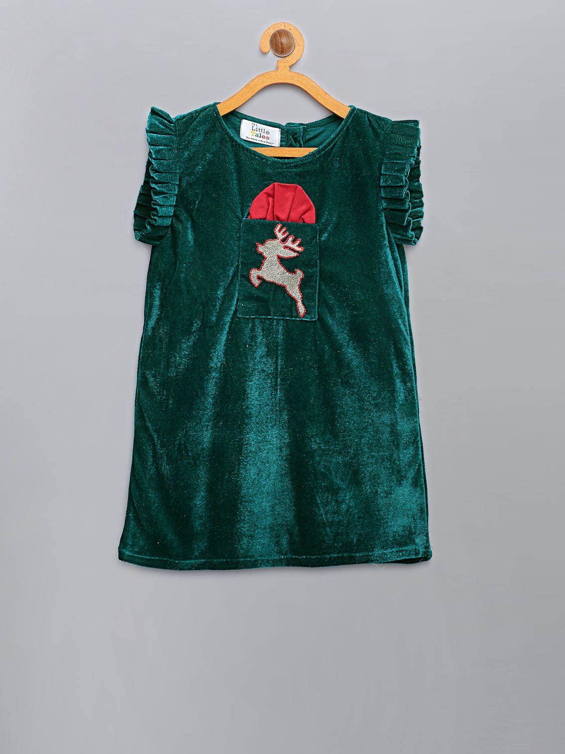 GREEN VELVET CHRISTMAS REINDEER  DRESS