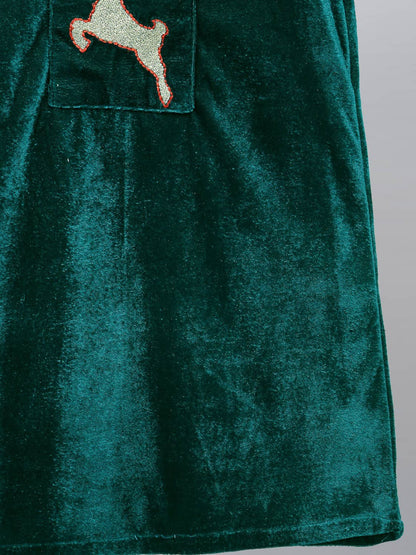 GREEN VELVET CHRISTMAS REINDEER  DRESS