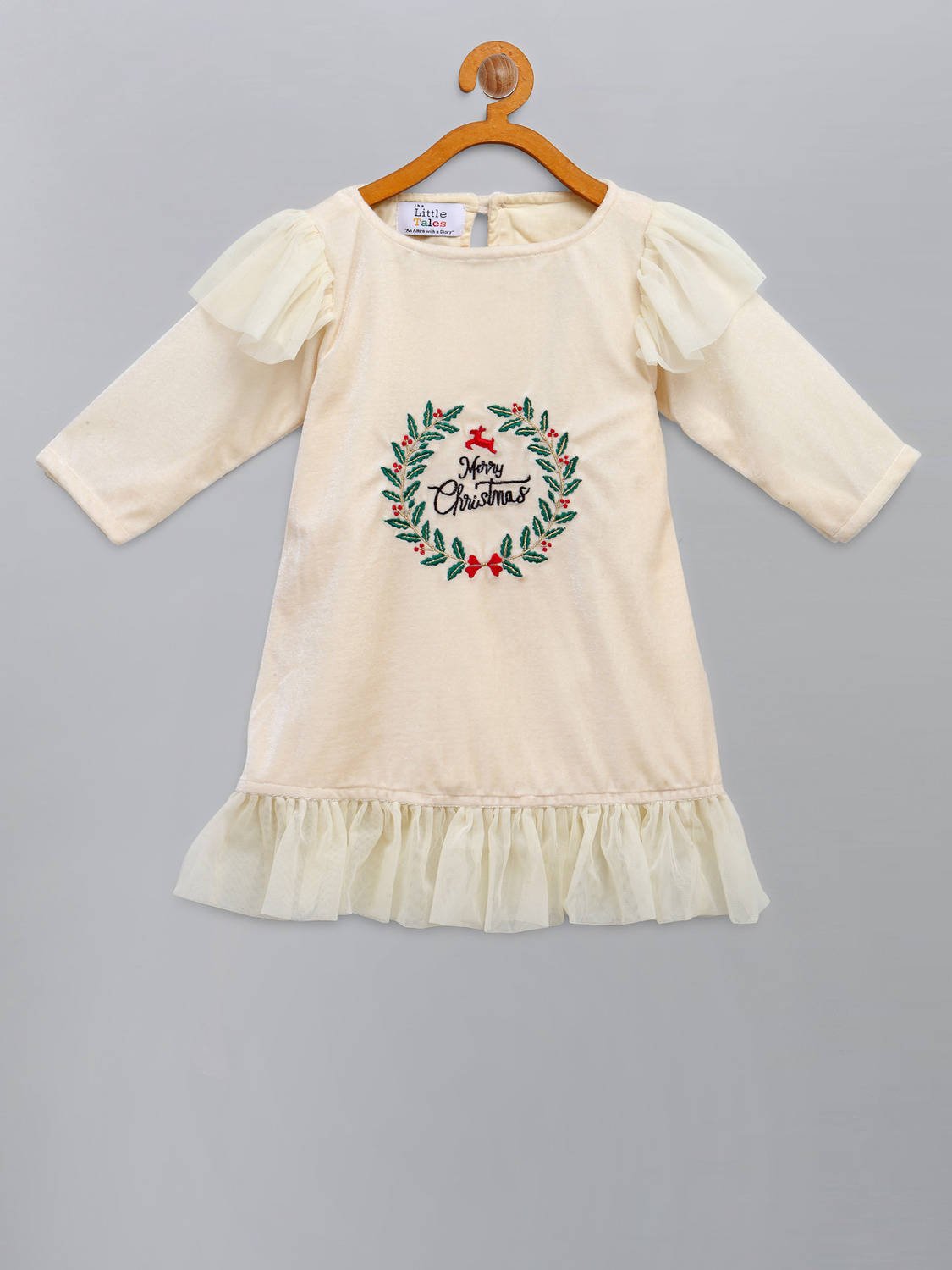 OFF WHITE  VELVET MERRY CHRISTMAS  DRESS