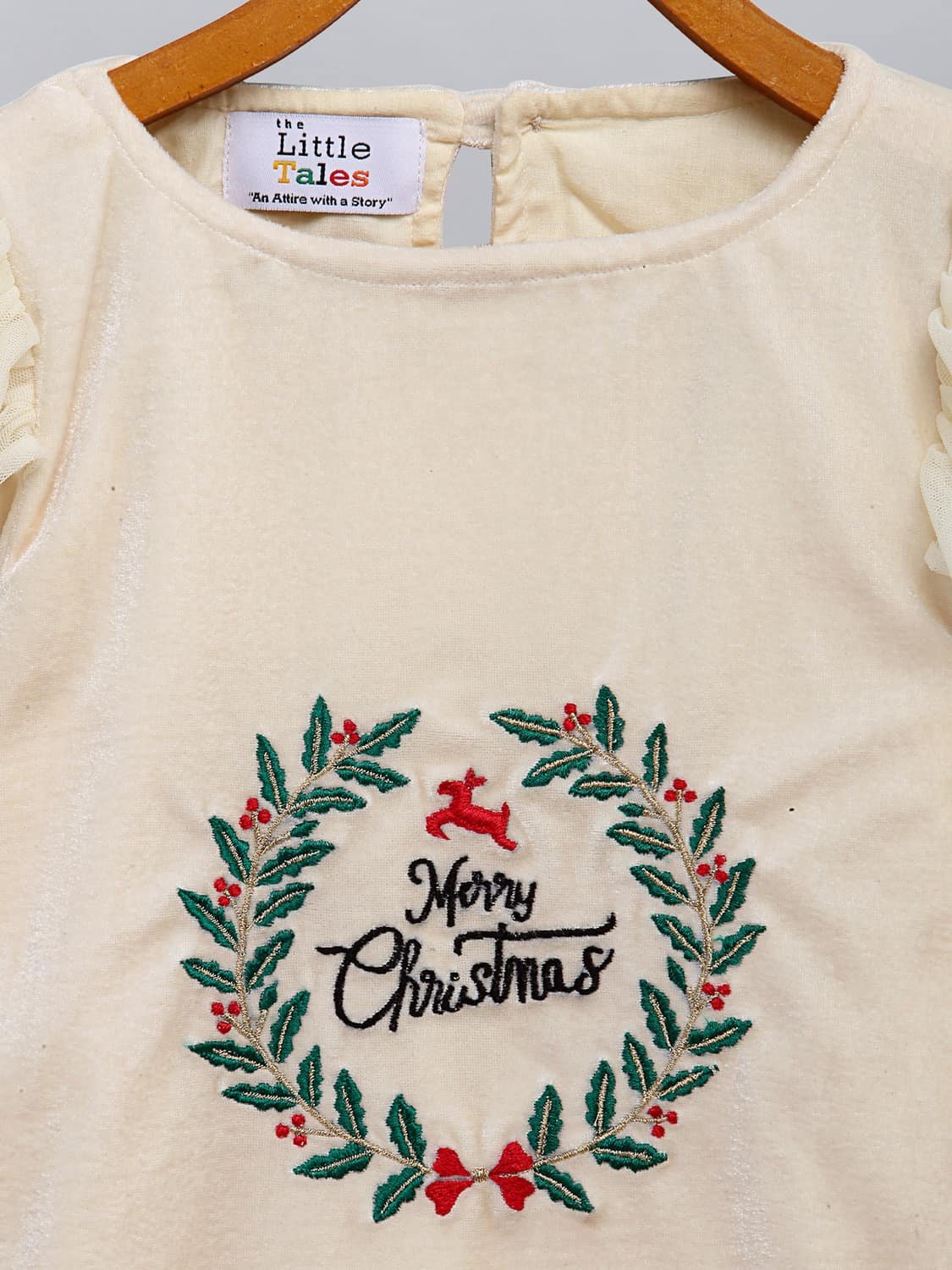 OFF WHITE  VELVET MERRY CHRISTMAS  DRESS