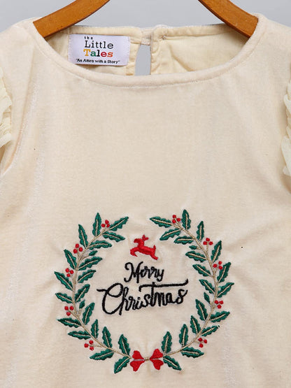 OFF WHITE  VELVET MERRY CHRISTMAS  DRESS