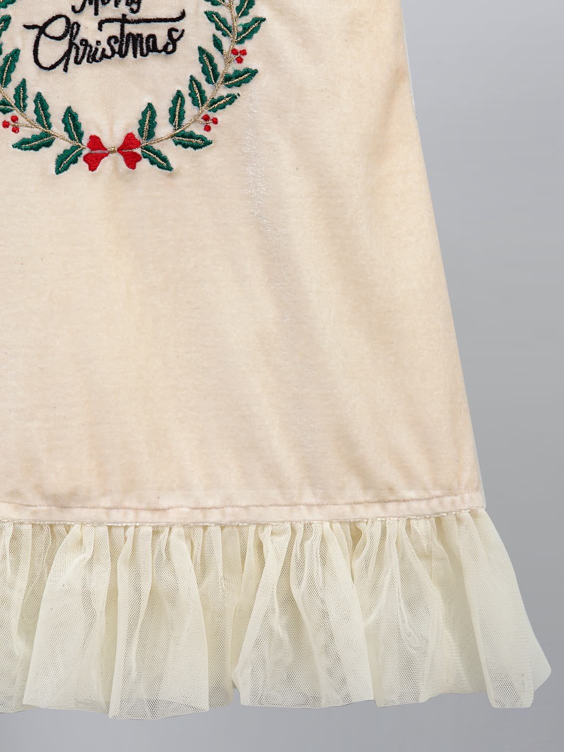 OFF WHITE  VELVET MERRY CHRISTMAS  DRESS
